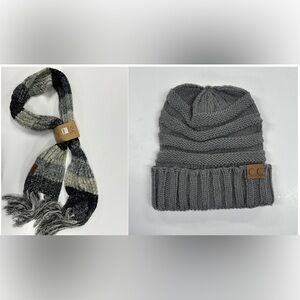 0278 C.C - Charming Charlie Gray Knit Beanie & Scarf Set | Cozy Winter Accessory